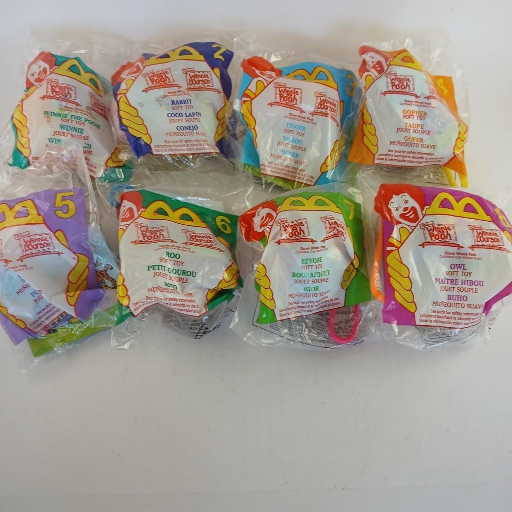 Vintage 2000 McDonalds Winnie the Pooh Plush Clip Set of 8 NIP Complete